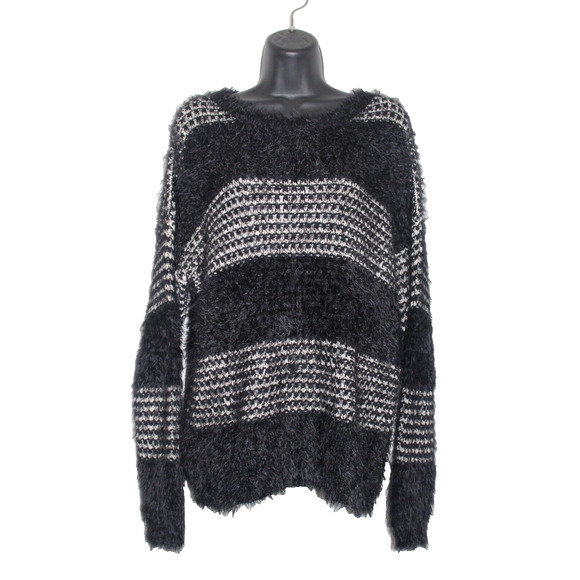 Forever 21 Women's Black White Fuzzy Striped Sweater Size Medium Acrylic Blend - Picture 1 of 5